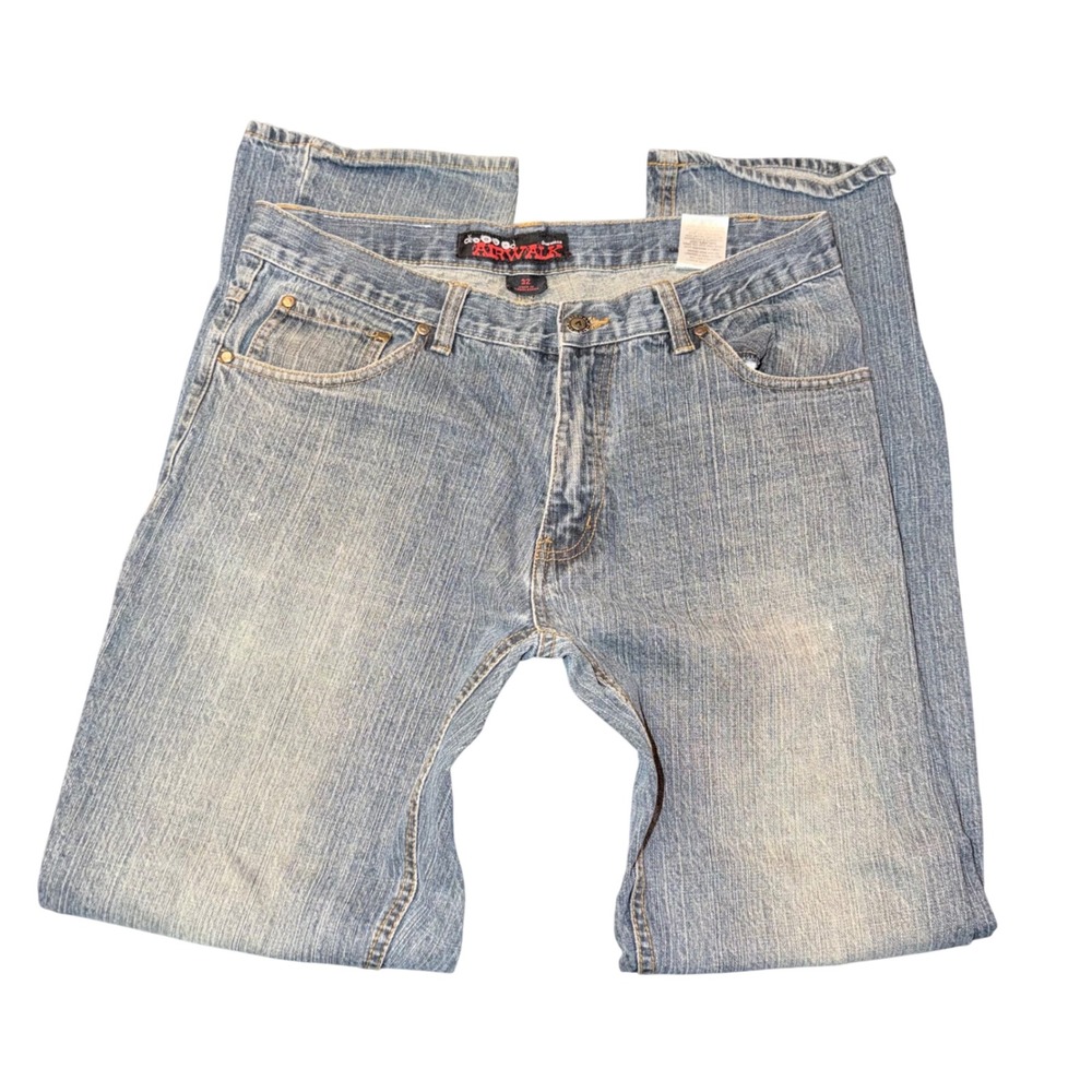 Airwalk Straight Leg Jeans Mens 32 Blue Good Medium Wash Skater Slub Denim